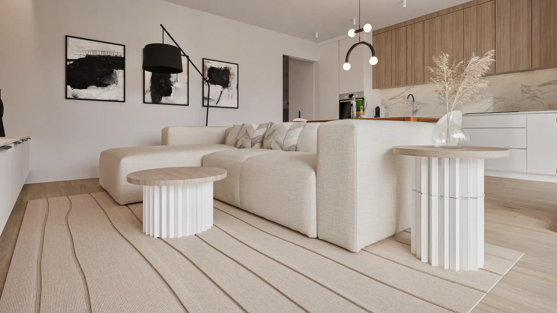 Living area with a sofa and a clay-toned wall
