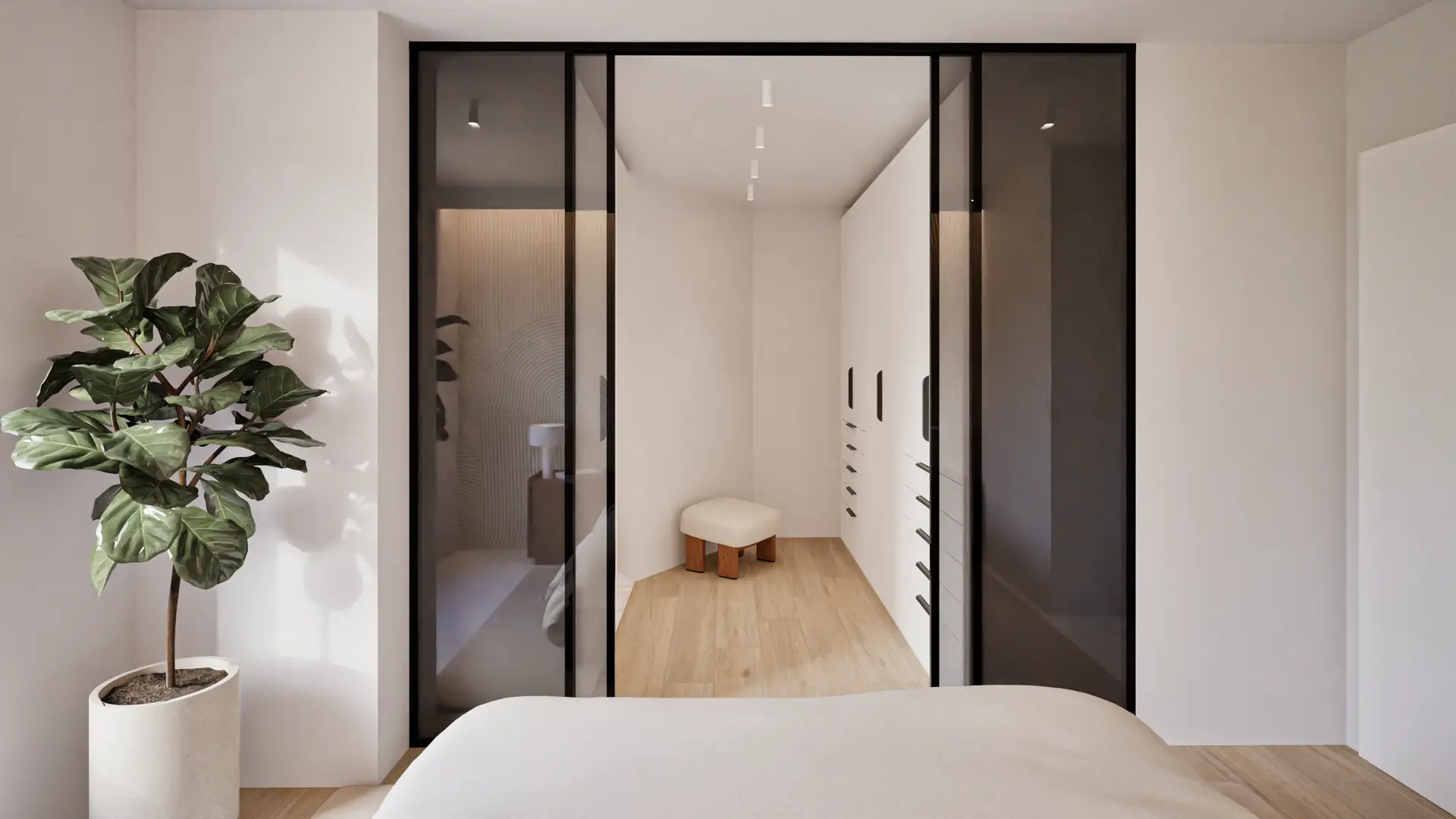 Built-in wardrobes with glazed doors
