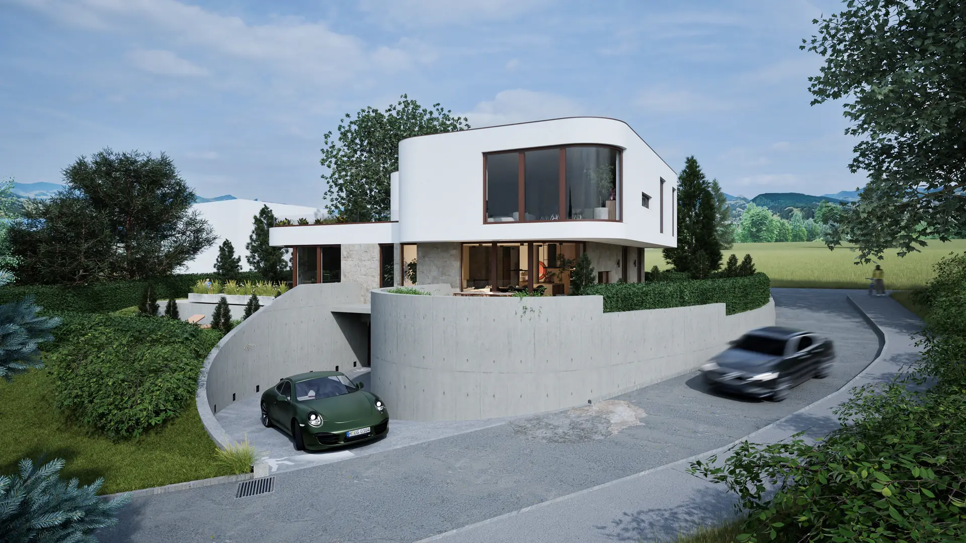 View of the house with the glazed living section