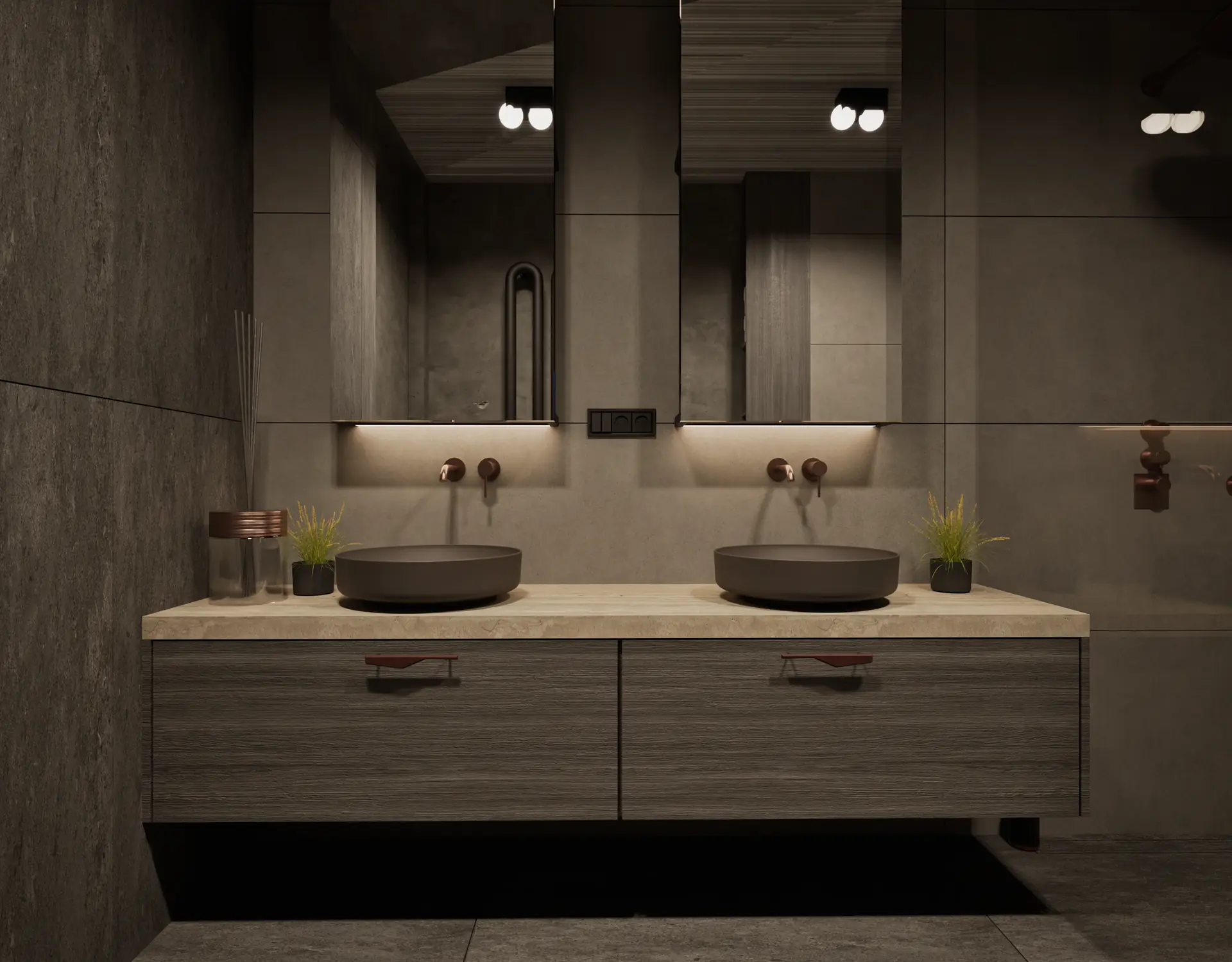 Shower and WC zone in dark stone