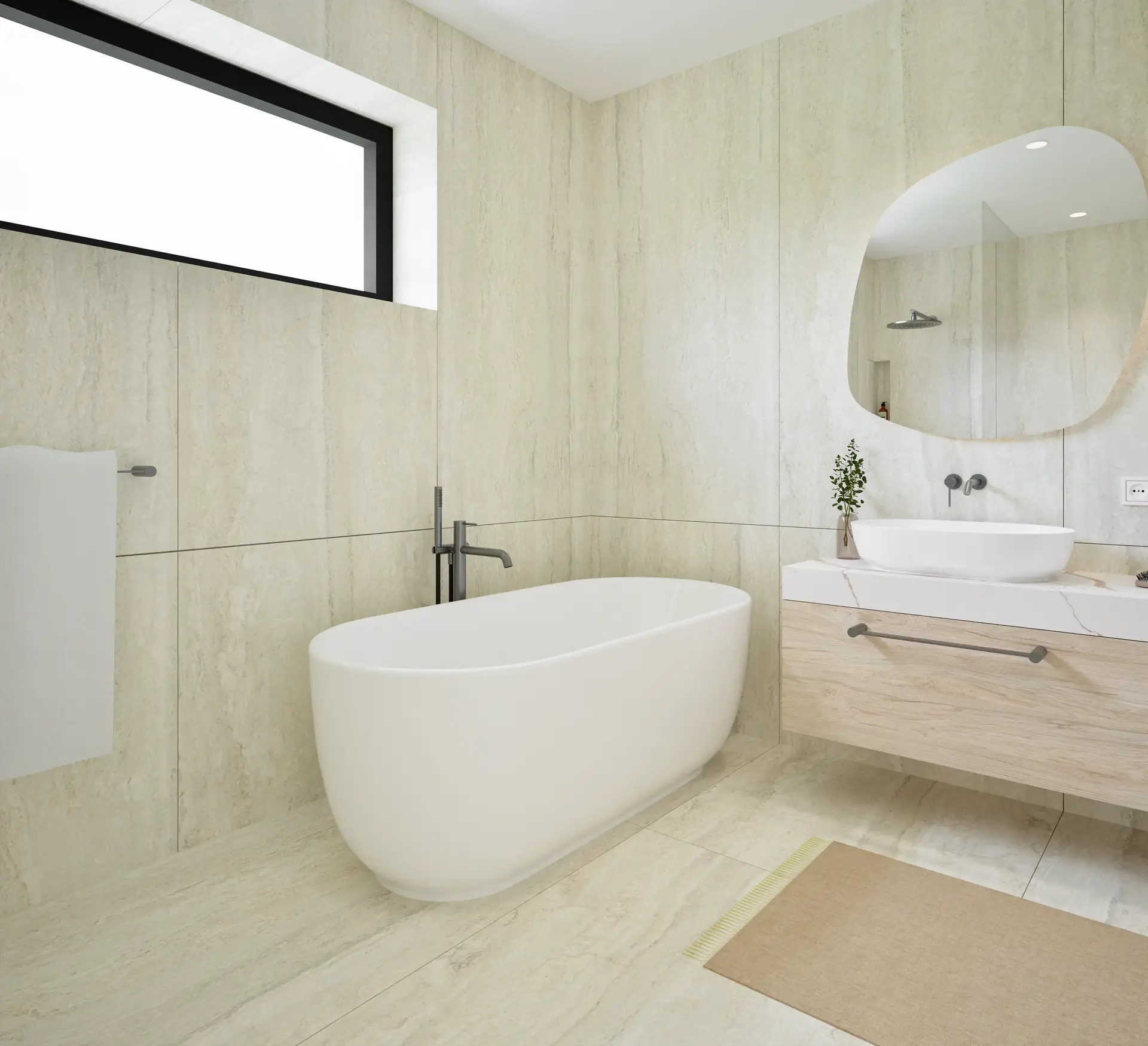 Freestanding bath and twin basins