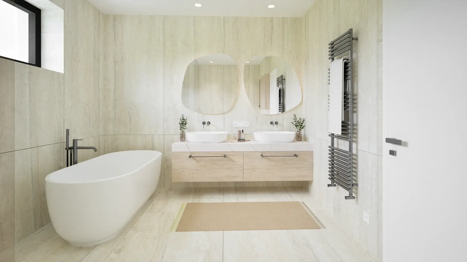 Bathroom with a bath and a towel radiator