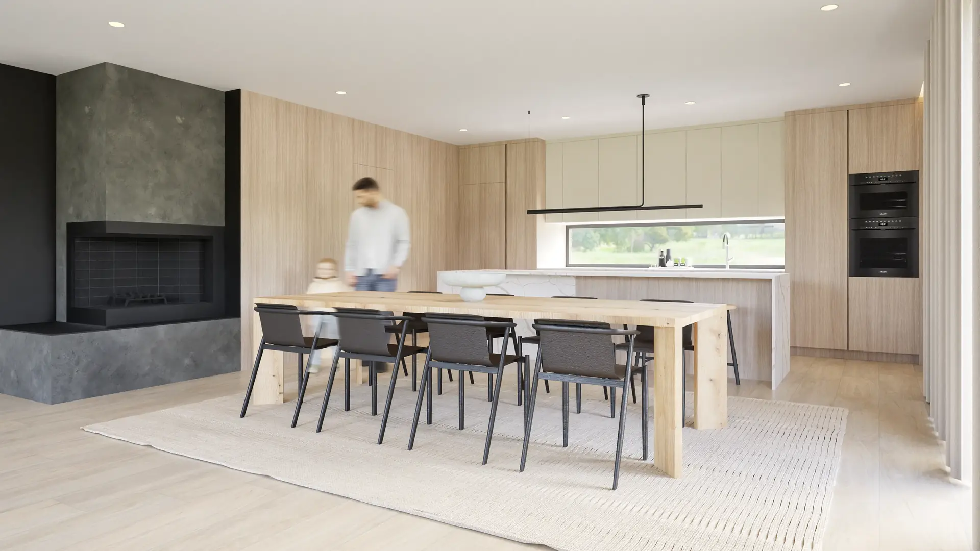 Marble kitchen island with bar stools