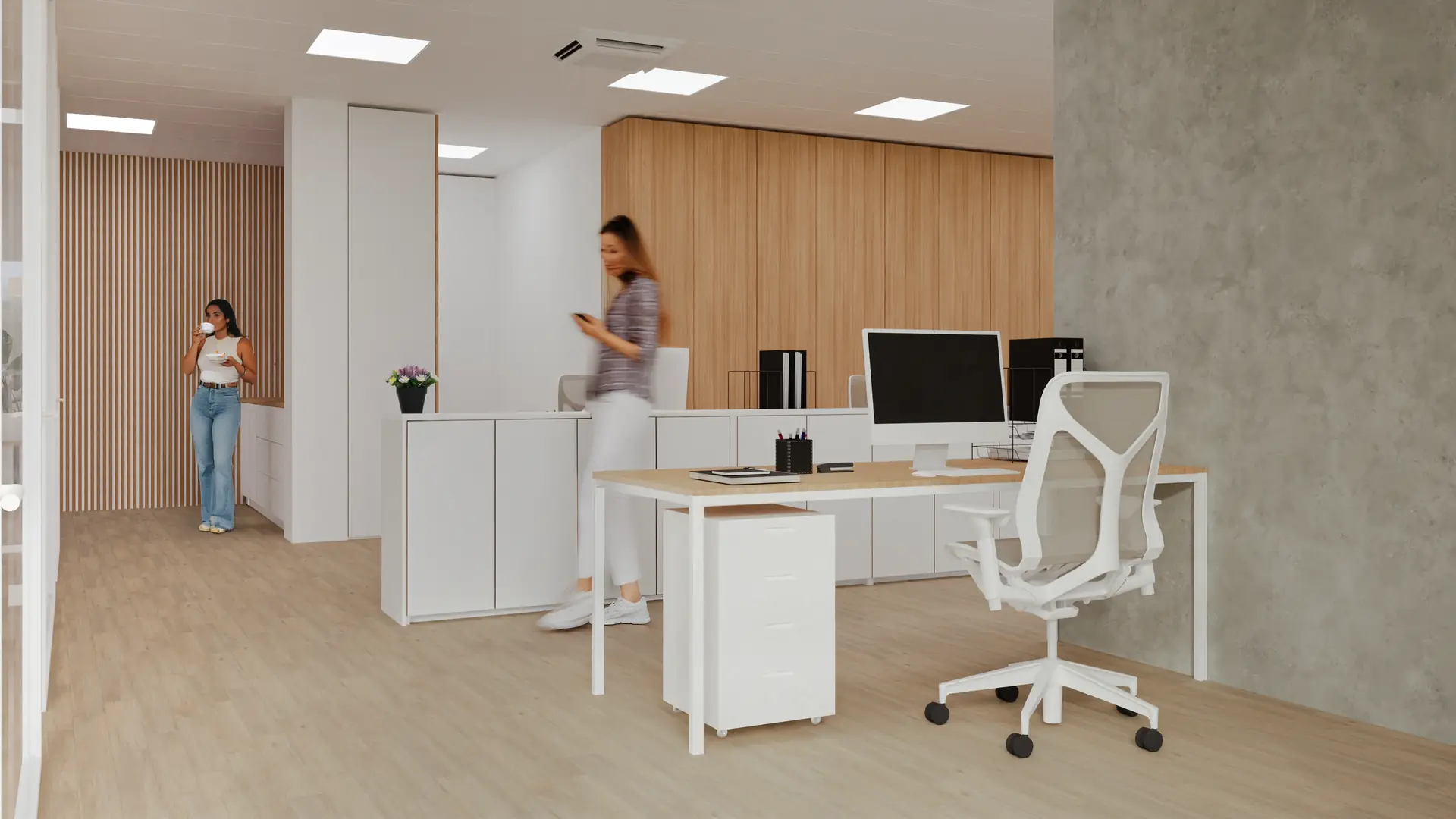 Work zone with glazed partitions