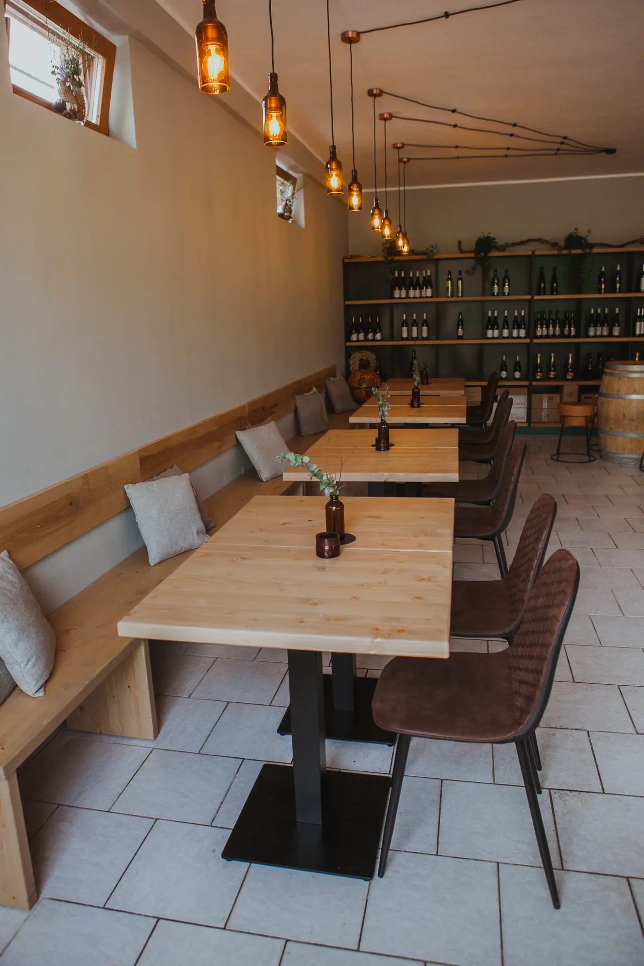 Long-table seating under soft lighting