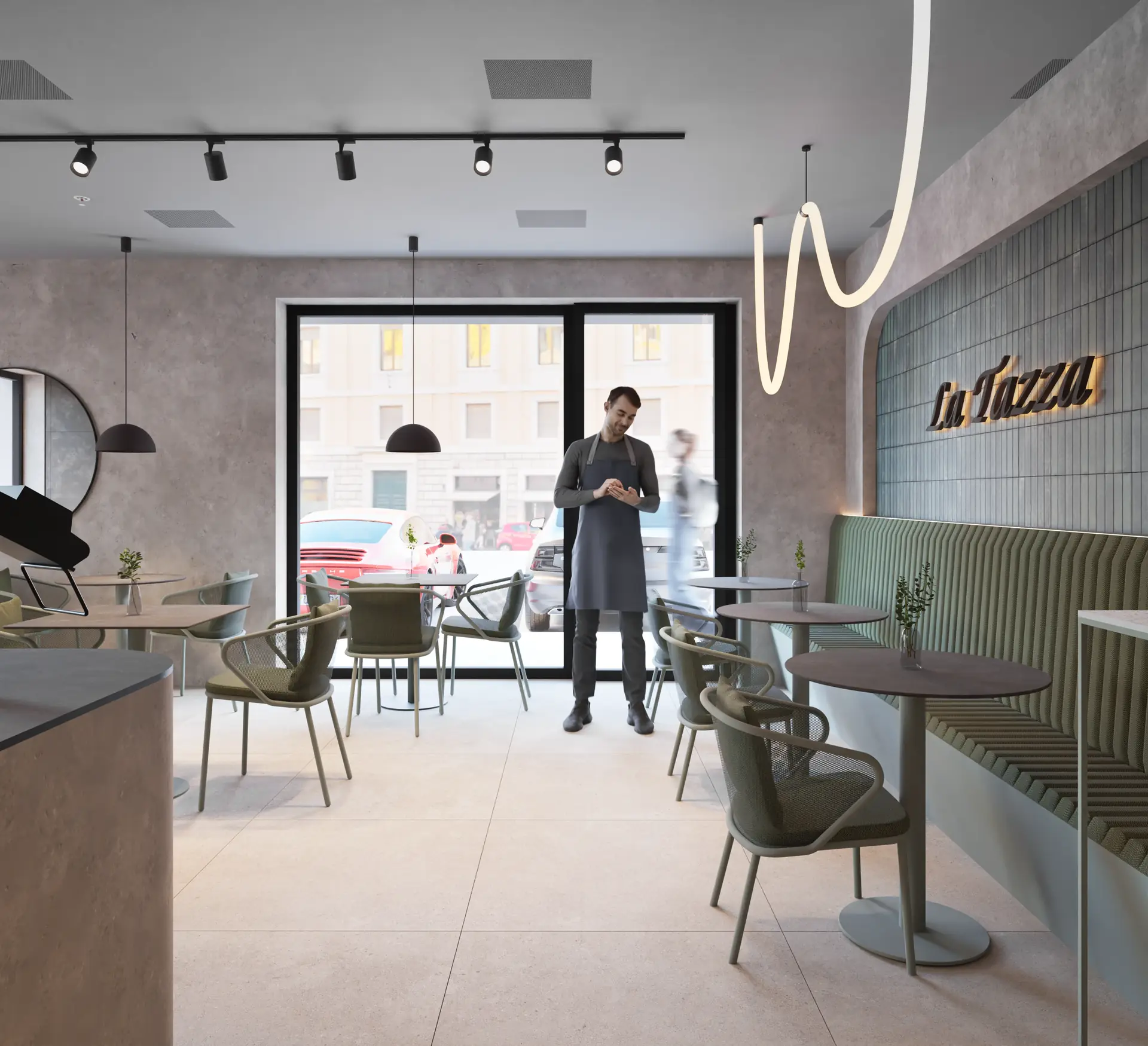 Seating by the windows with daylight
