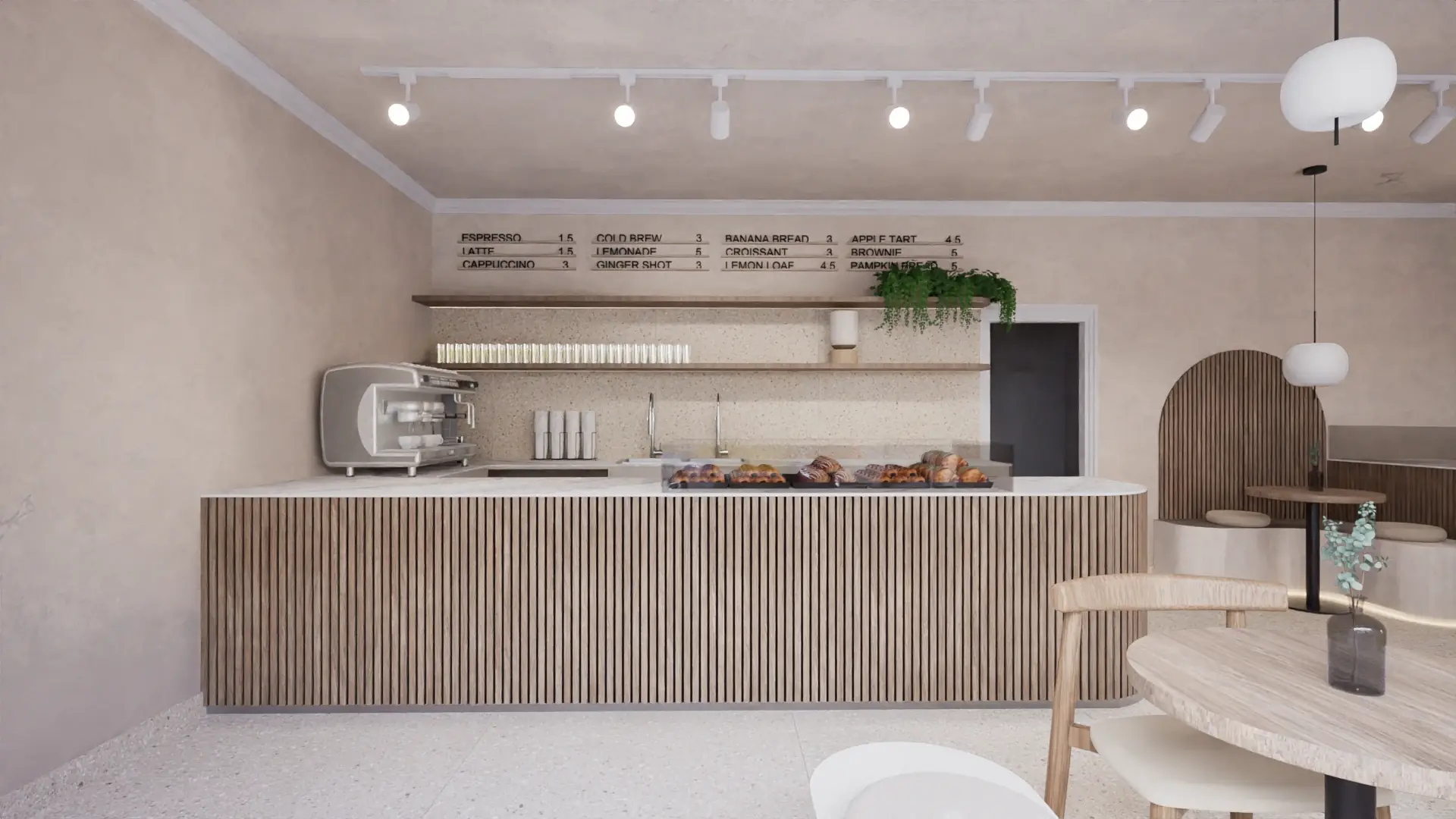 Café with a slatted timber counter