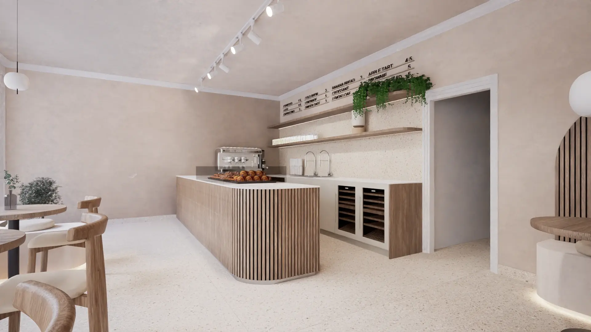 Detail of the counter and terrazzo floor