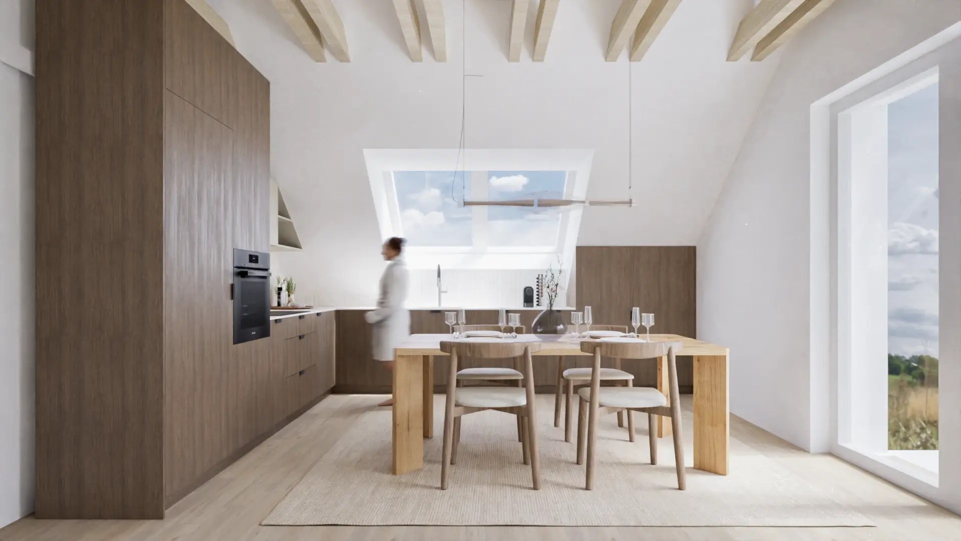 Dining table under the sloping roof