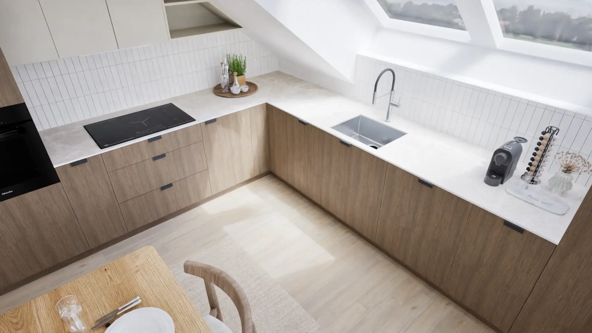 Detail of the timber kitchen and appliances