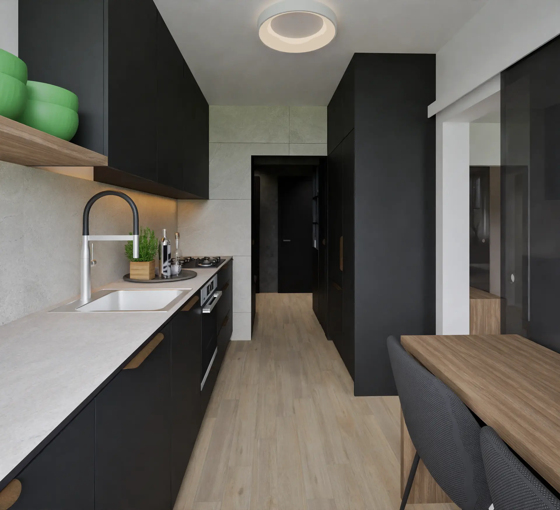 Detail of the kitchen and lighting