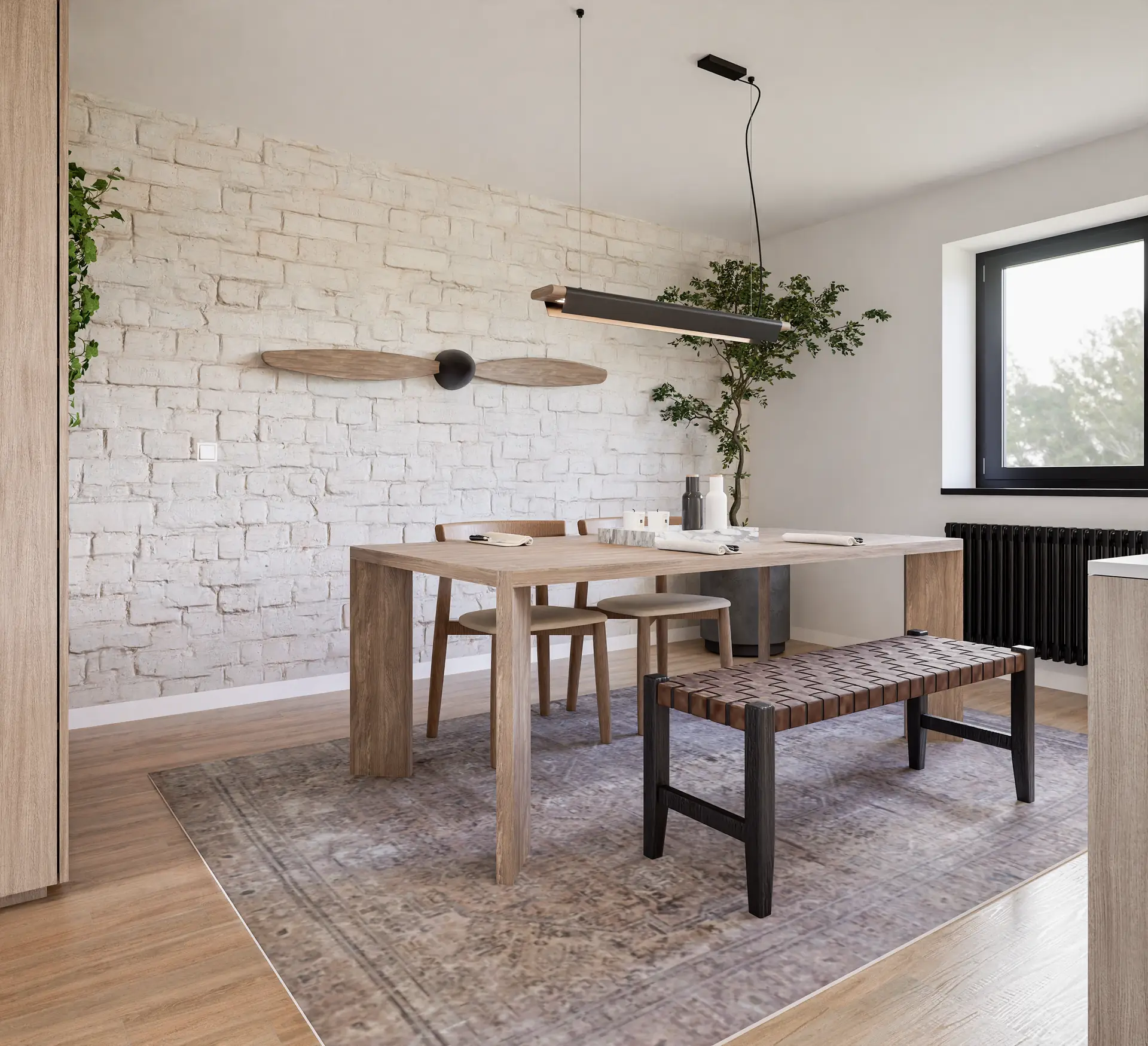 Living room with a stone media wall