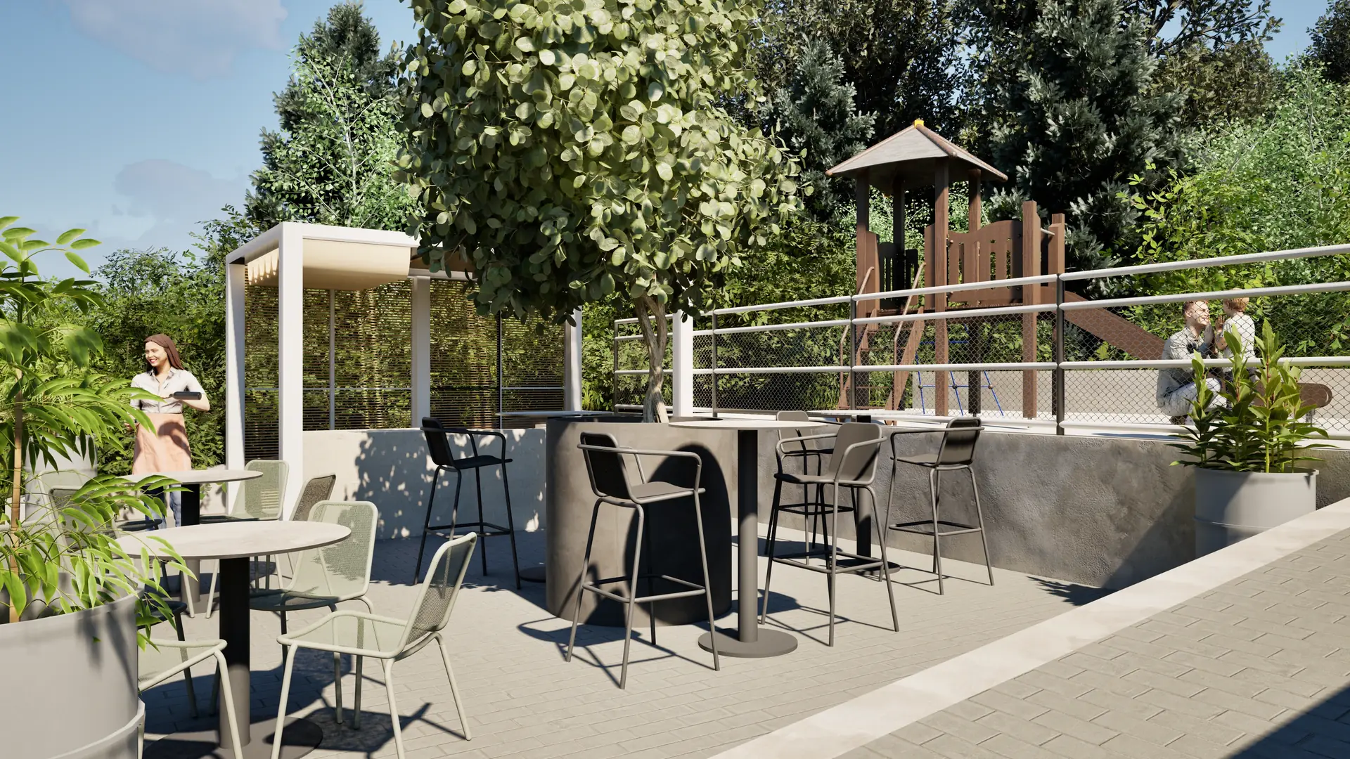 Outdoor furniture in muted tones