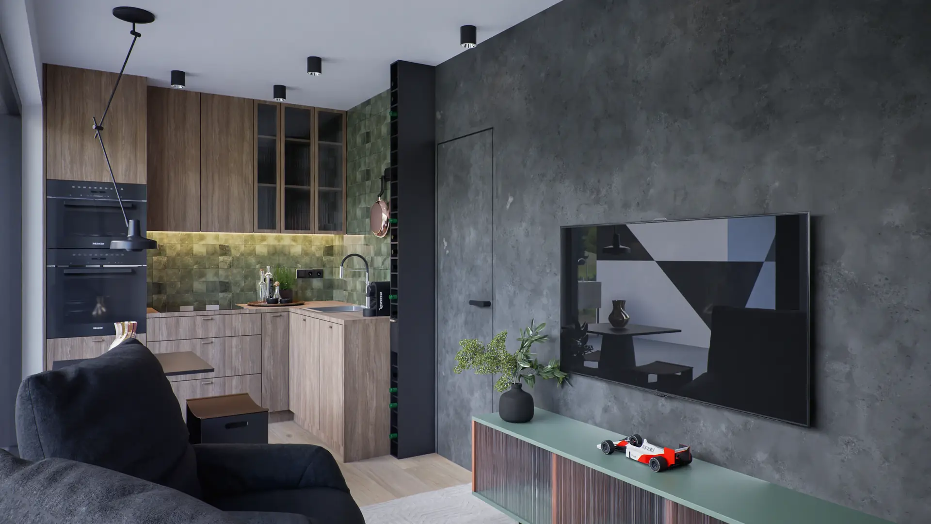 Work nook with dark furniture