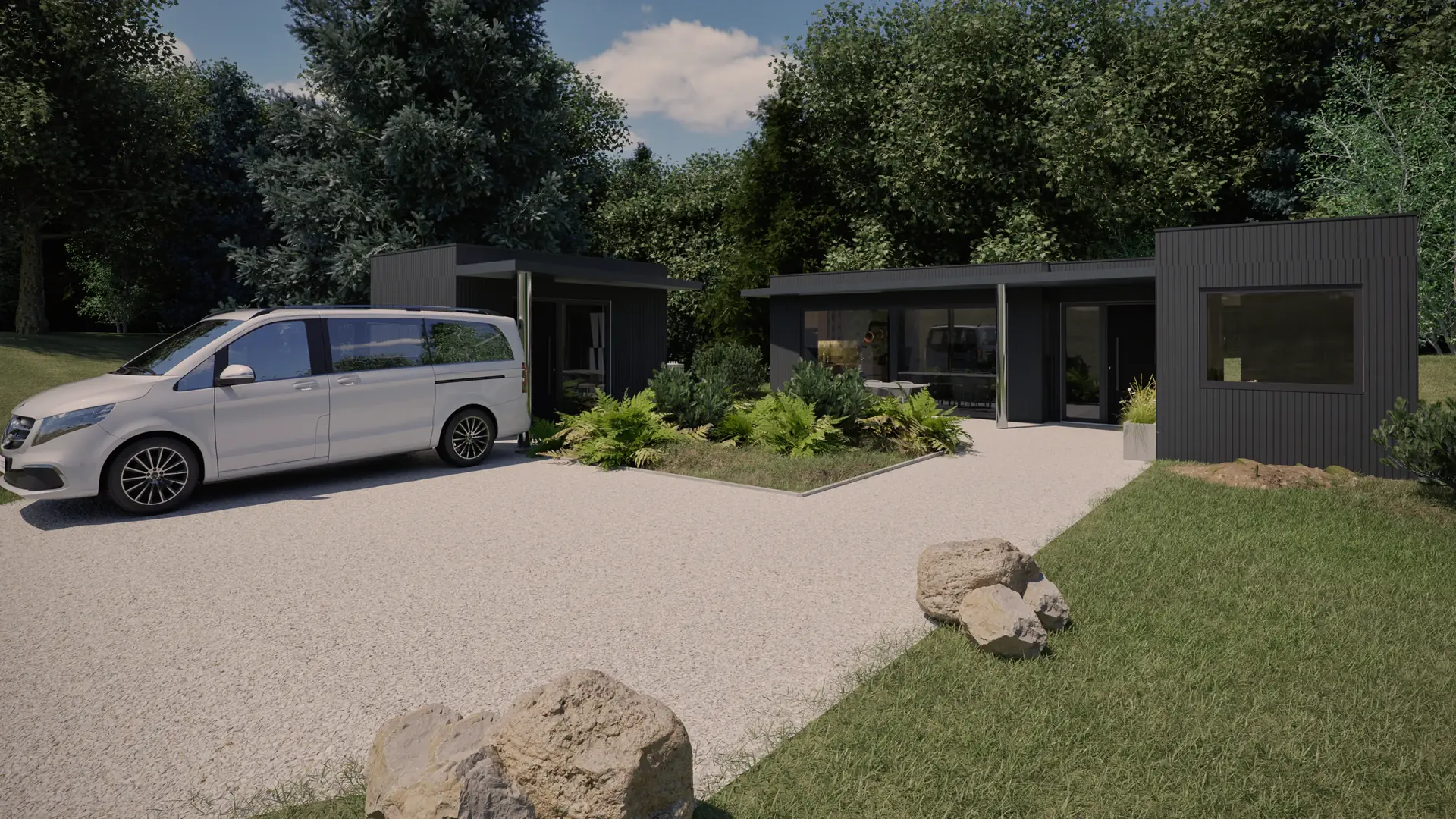 Living space with glazing onto nature