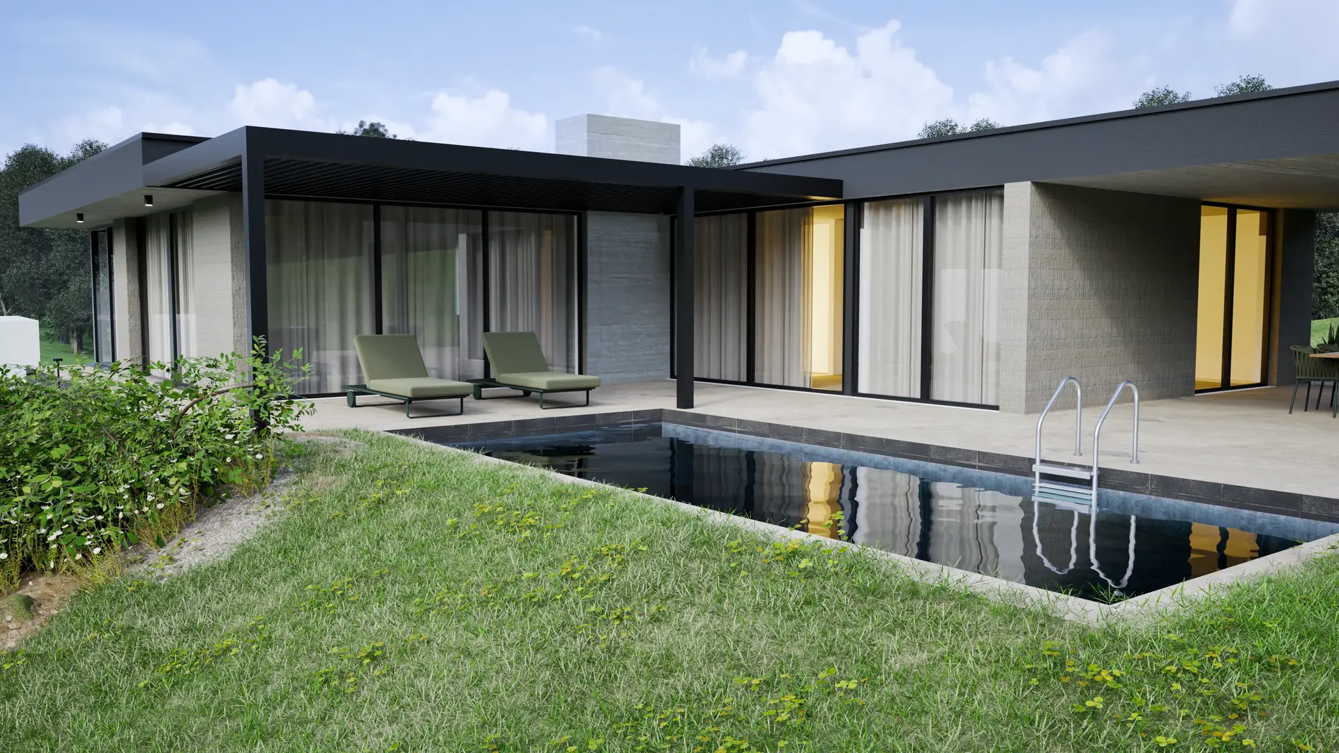 Pool by the covered terrace