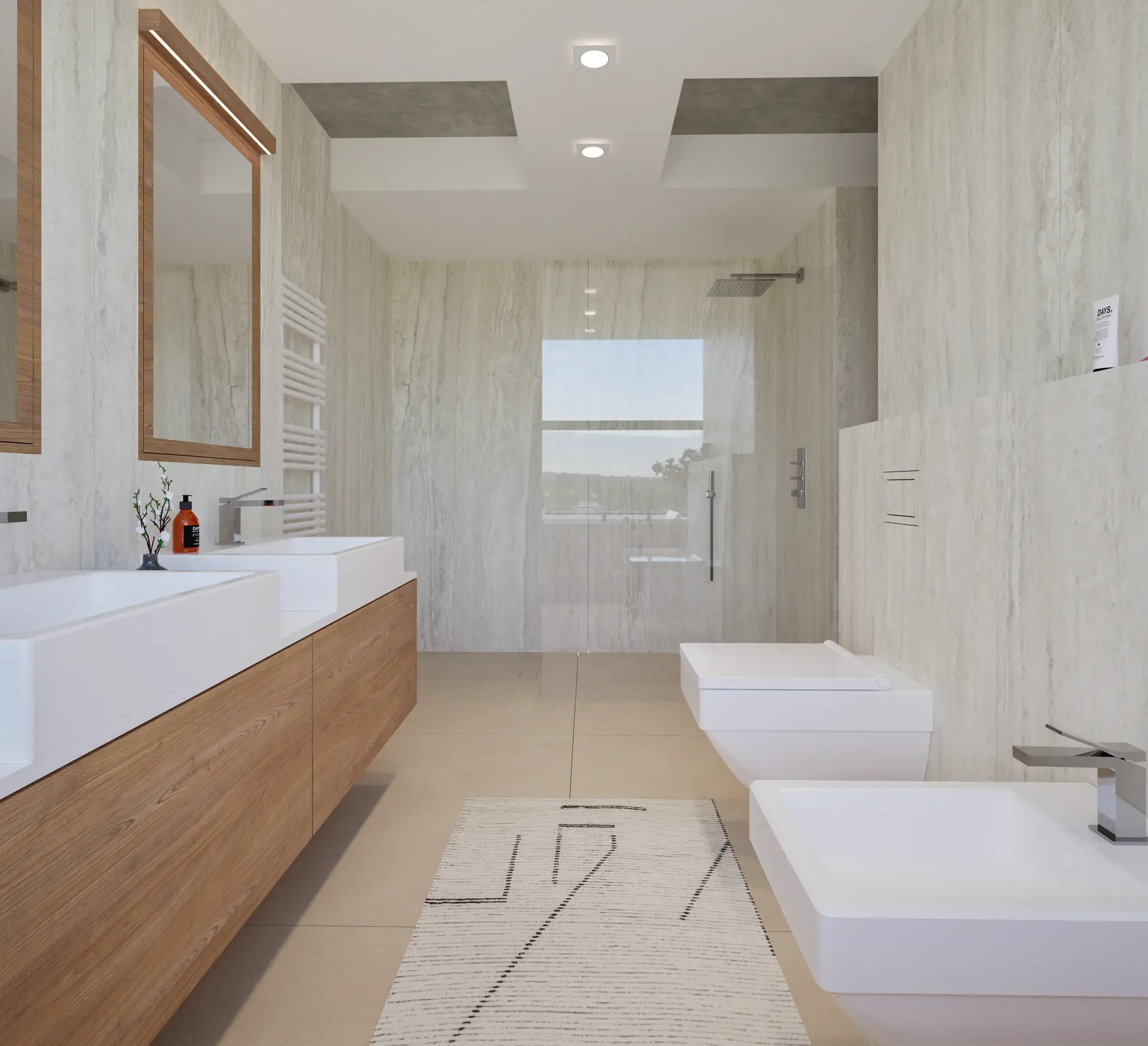 Shower in travertine tiling