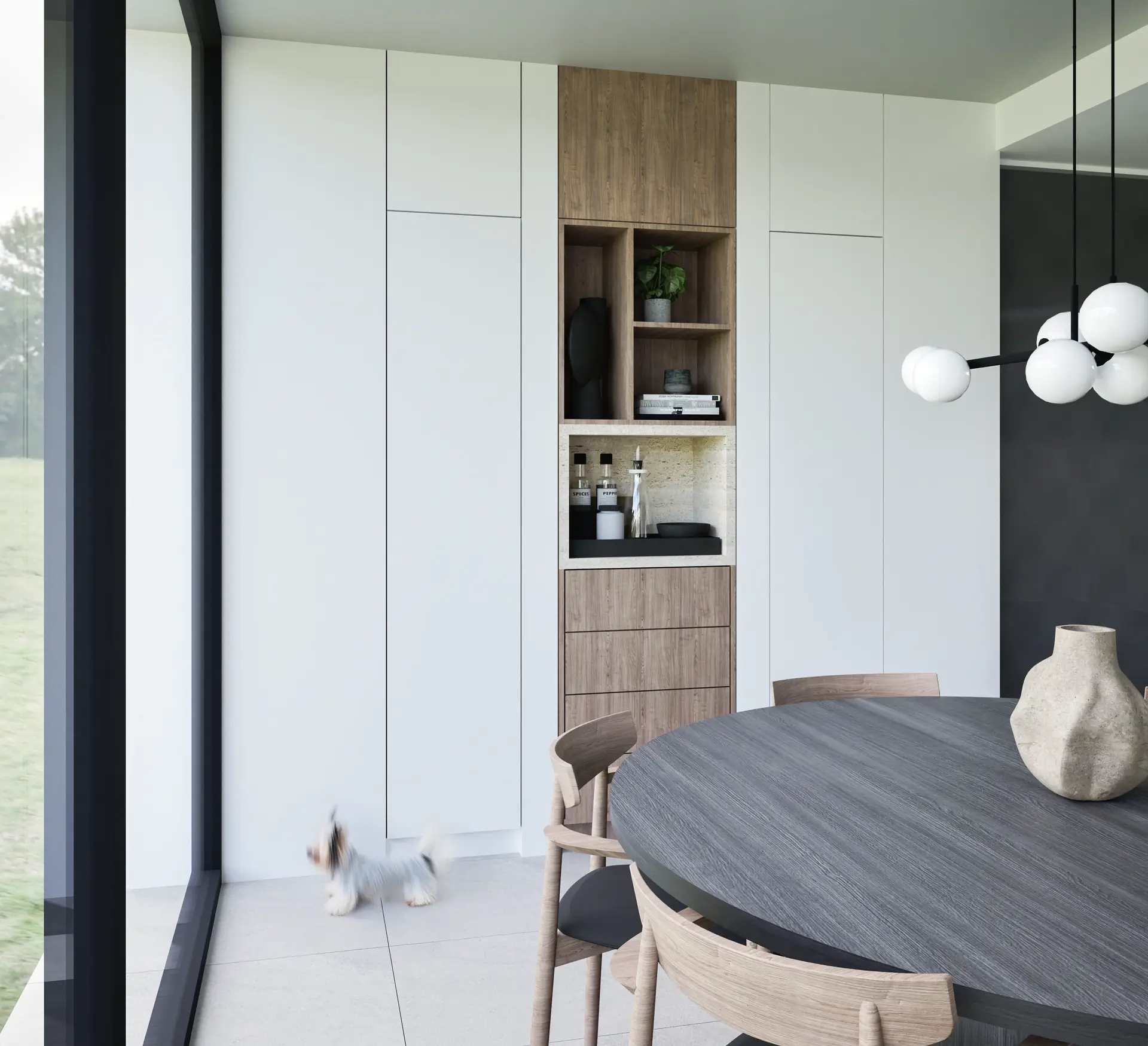 Kitchen with timber and dark accents