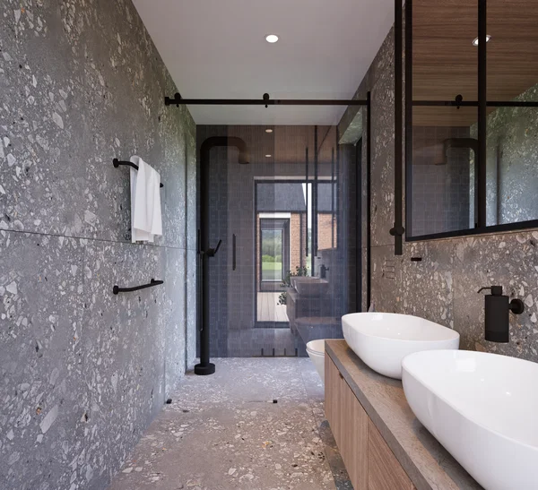 Detail of the timber wall and bedroom material palette